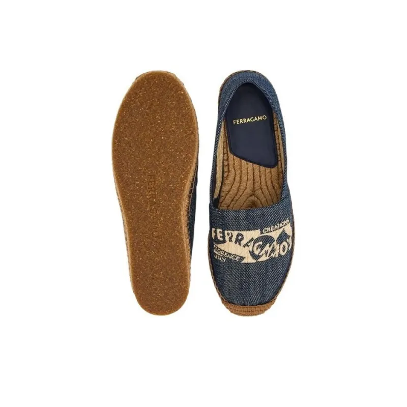 FERRAGAMO Logo-embroidered Denim Espadrilles-4