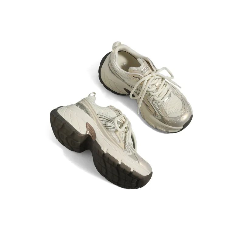 DOLIN COLLECTION Chunky Sneakers Women's Low Top Pearl White, Champagne Gold-6