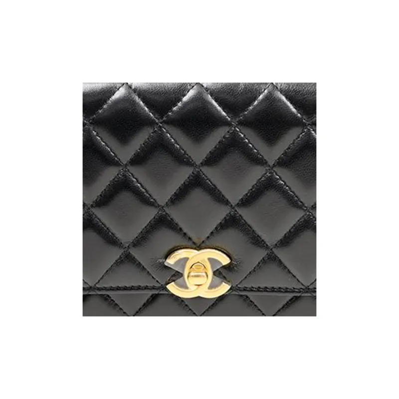 CHANEL Lambskin Shoulder Bag, Crossbody Bag, Wallet Women's Black-3