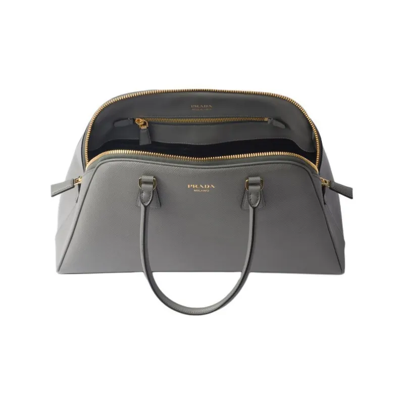 PRADA Saffiano Leather Handbag Large Size Women's Marble Gray-4