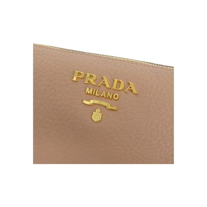 PRADA Leather Clutch Women's Beige Pink-5