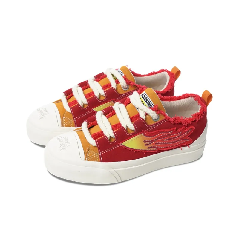 BURNING FLAME Shoes Height Increasing Abrasion Resistant Slip Resistant Low Top Canvas Shoes Unisex Red Velvet-2