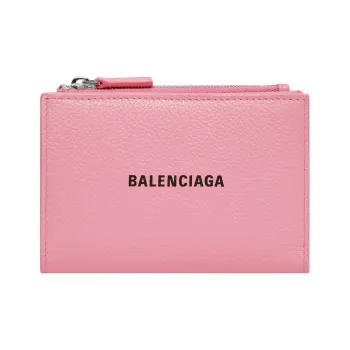 Balenciaga Cash Grained Calfskin Card Holder Wallet Women's Pink