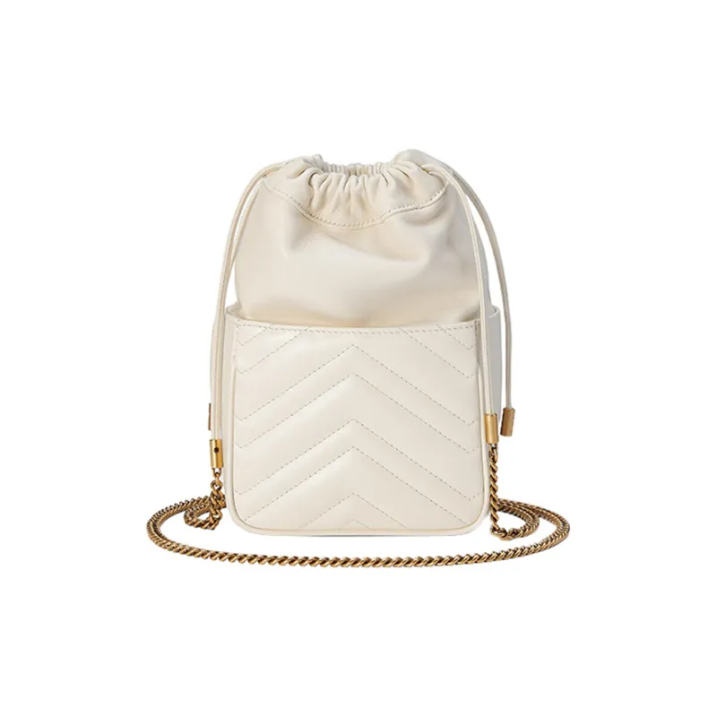 GUCCI Marmont Leather Bucket Bags Shoulder Bag Crossbody Bag Mini Women's White-3