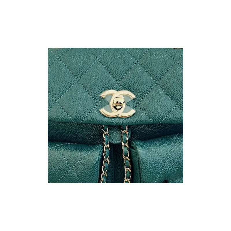 CHANEL 23P Spring And Summer Duma Grain Embossed Cow Leather Backpack Trumpets Women's Green-1