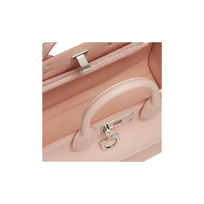 FERRAGAMO Studio Embossed Calfskin Handbag Small Size Women's Nylon Pink-5