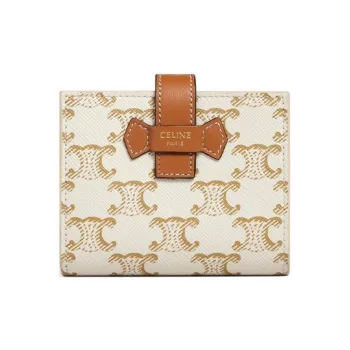 CELINE Sheepskin Decorative Ribbon Artificial Leather Wallet Small Size Women's Candy Color/White