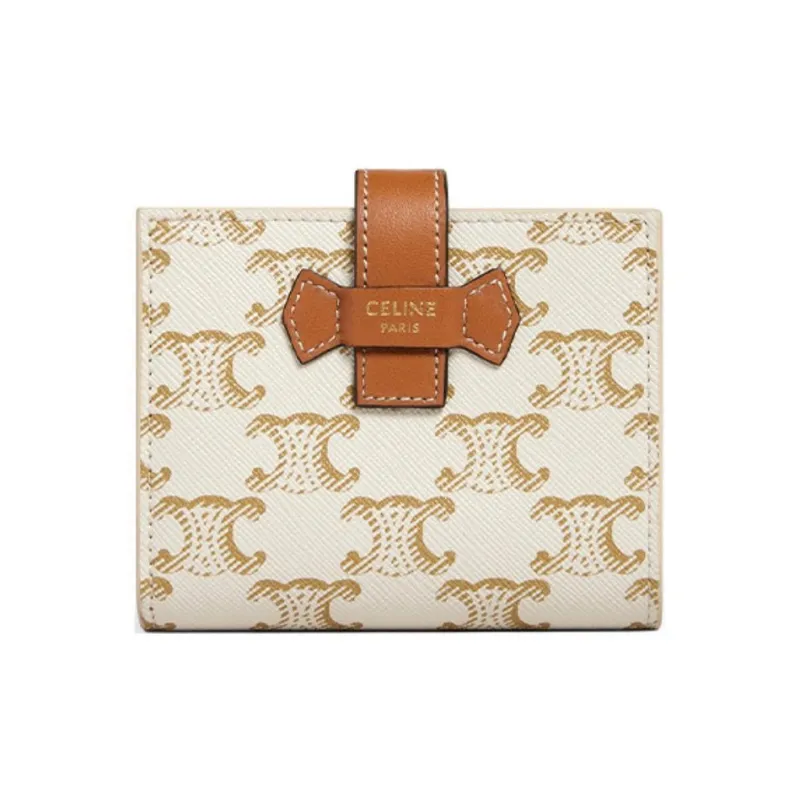 CELINE Sheepskin Decorative Ribbon Artificial Leather Wallet Small Size Women's Candy Color/White-0