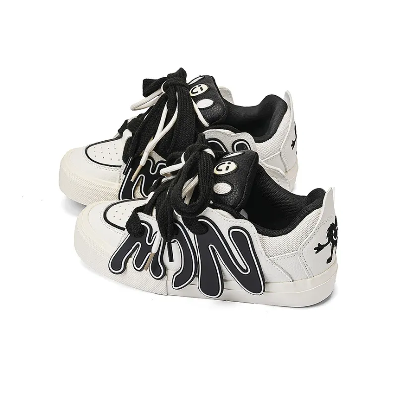 MINISO Low Top Skateboard Shoes Women's Classic Black White-0