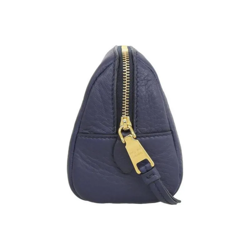 PRADA Leather Makeup Clutch Small Size Women's Marine Blue-2