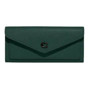 COACH Wyn Cross-Stitch Leather Coin Purses Wallets Women's Dark Green