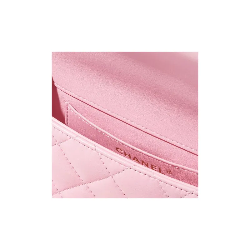 CHANEL Lambskin Shoulder Bag, Crossbody Bag Mini Women's Light Pink Red-2