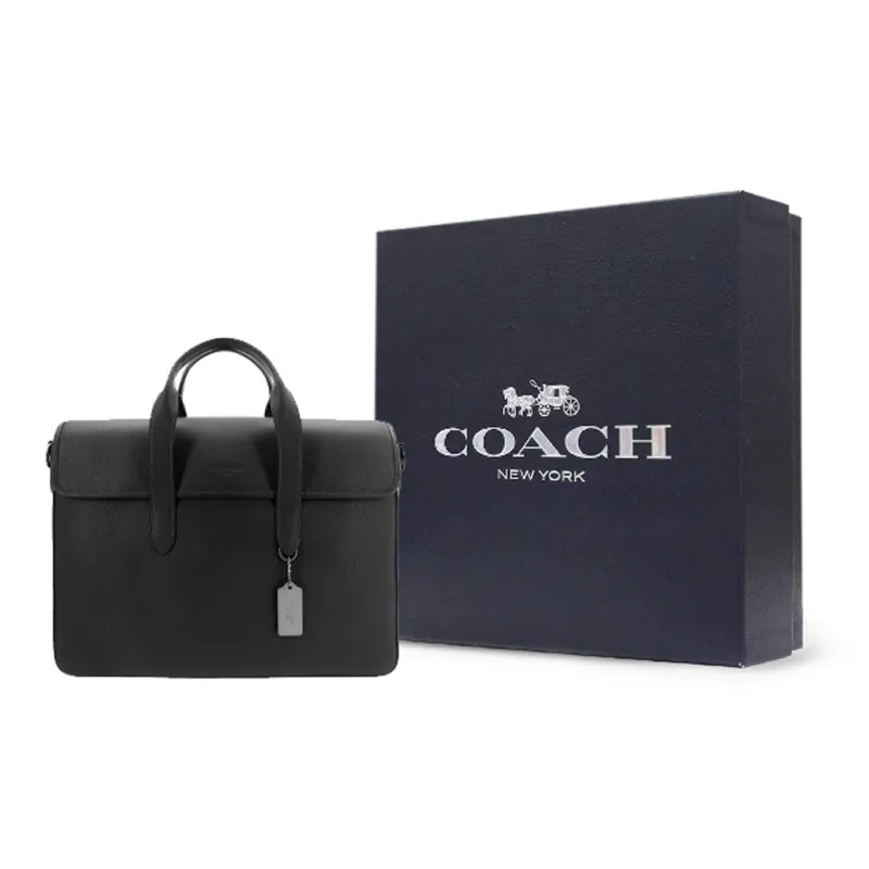 COACH Sullivan Cow Leather Document Bag Handbag Shoulder Bag Crossbody Bag Large Size Men's Black-5