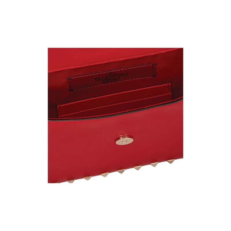 Valentino GARAVANIRockstud Grained Leather Clutch Women's Red-3