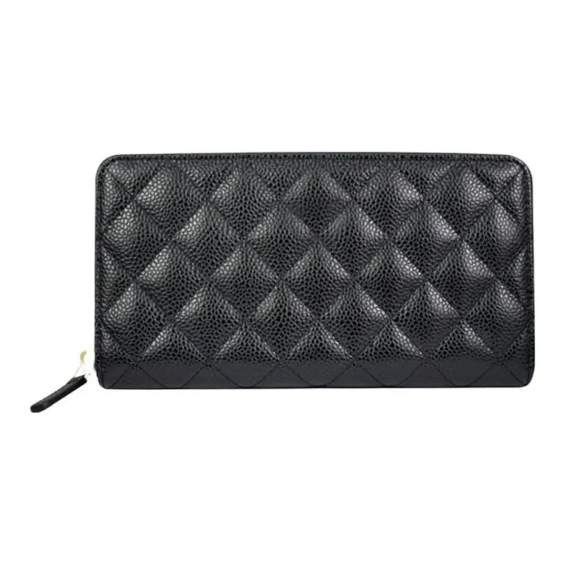 CHANEL Caviar Cow Leather Card Holder, Wallet Women's Black-1