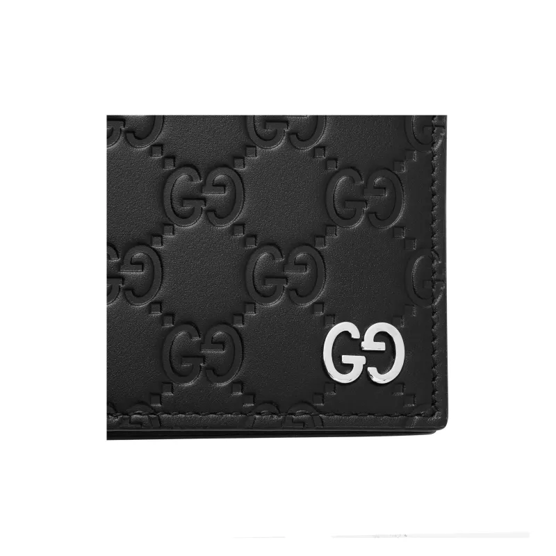 GUCCI Embossed Leather Wallet Men's Black-6