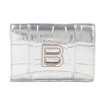Balenciaga Hourglass Calfskin Wallet Mini Women's Silver