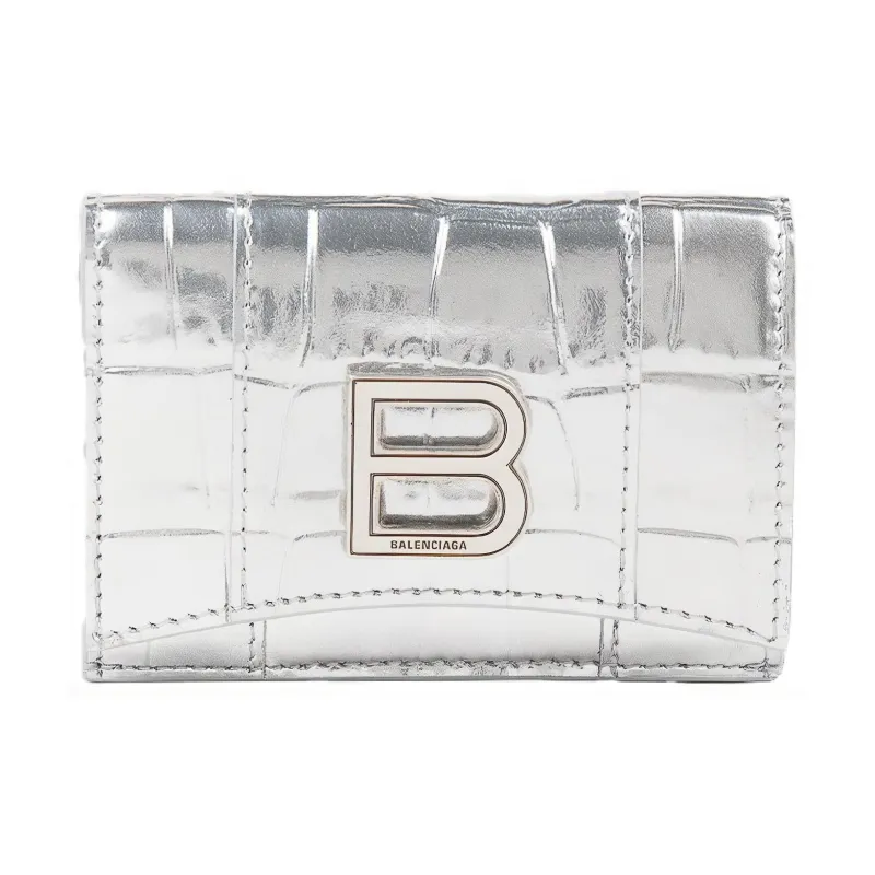 Balenciaga Hourglass Calfskin Wallet Mini Women's Silver-0