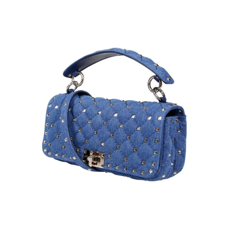 Valentino ROCKSTUD Denim Shoulder Bag Crossbody Bag Handbag Women's Light Blue-1