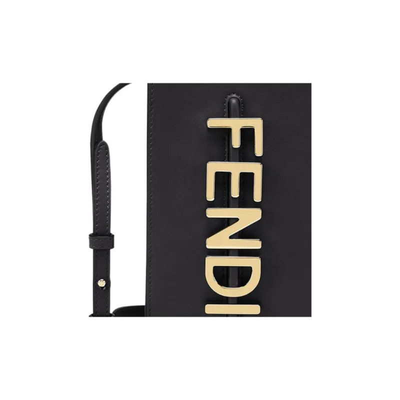 FENDI Fendigraphy Leather Cell Phone Pouch Men's Black-5