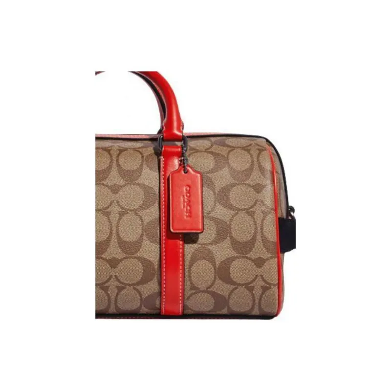 COACH Venturer Cow Leather Handbag Shoulder Bag Crossbody Bag Travel Bag Medium Size Unisex Khaki & Red-4