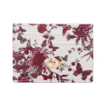 DIOR Caro Cow Leather Card Holder Women's White & Red