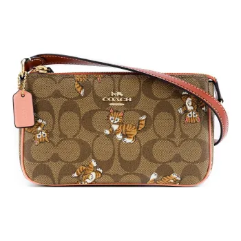 COACH Nolita Iconic Coated Canvas With Smooth Leather Shoulder Bag Handbags Small Size Women's Khaki Monogram