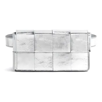 Bottega Veneta CASSETTE Sheepskin Clutches Fanny Pack Regular Women's Metal Silver