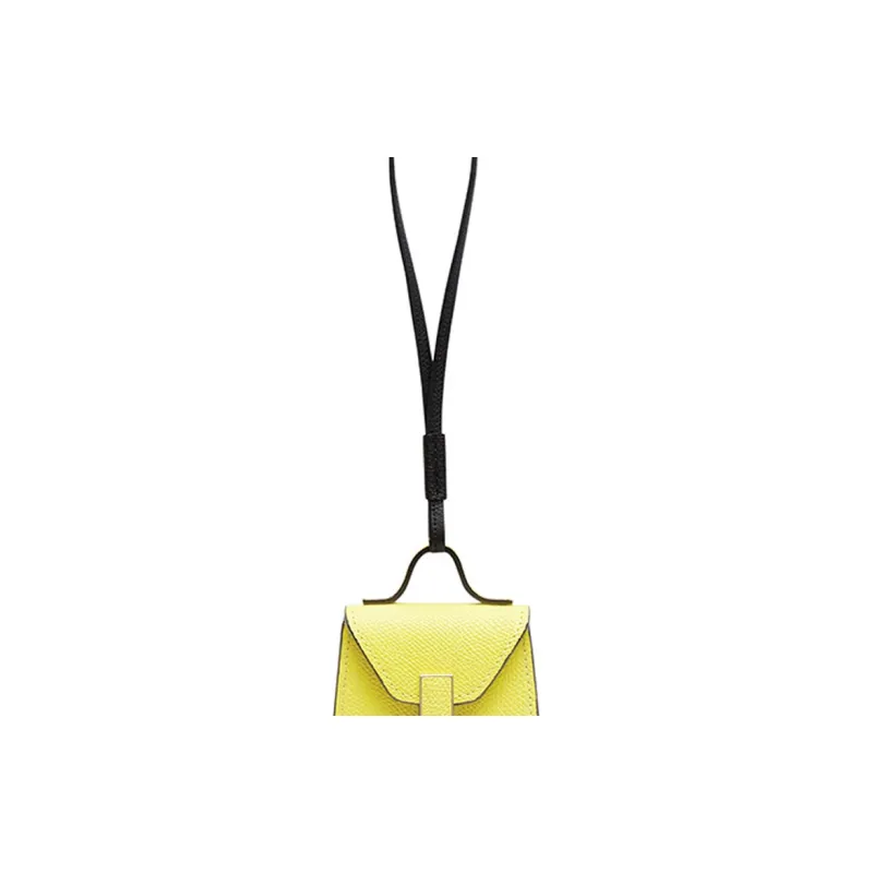 Valextra Millepunte Calfskin Earphone Case Women's Yellow Crystal With Black Accents-4