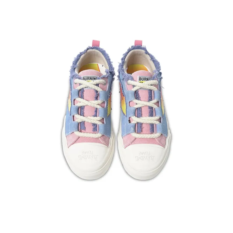 BURNING FLAME Height Increasing Low Top Canvas Shoes Unisex Cherry Blossom Pink-3