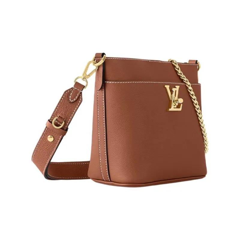 LOUIS VUITTON LOCK AND WALK Grain Calfskin Bucket Bag, Shoulder Bag, Crossbody Bag Women's Cognac Brown-1