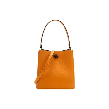 COACH Charlie Pebbled Leather Portable One Shoulder Crossbody Bucket Bag Small Size Women's Dark Yellow