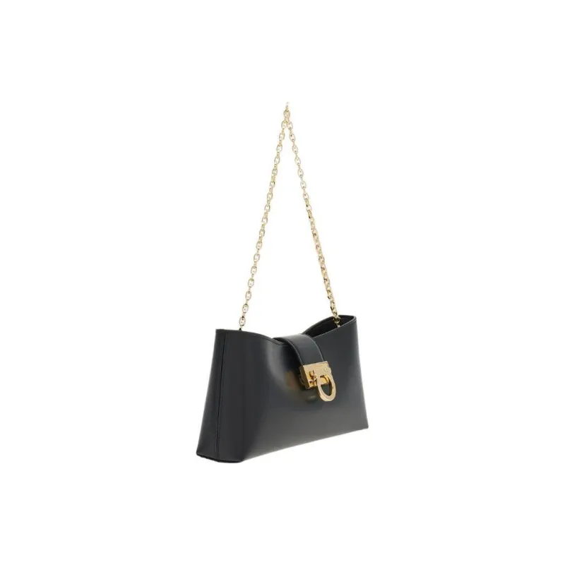 FERRAGAMO Trifolio Cow Leather Chain Bag Shoulder Bag Women's Black-2