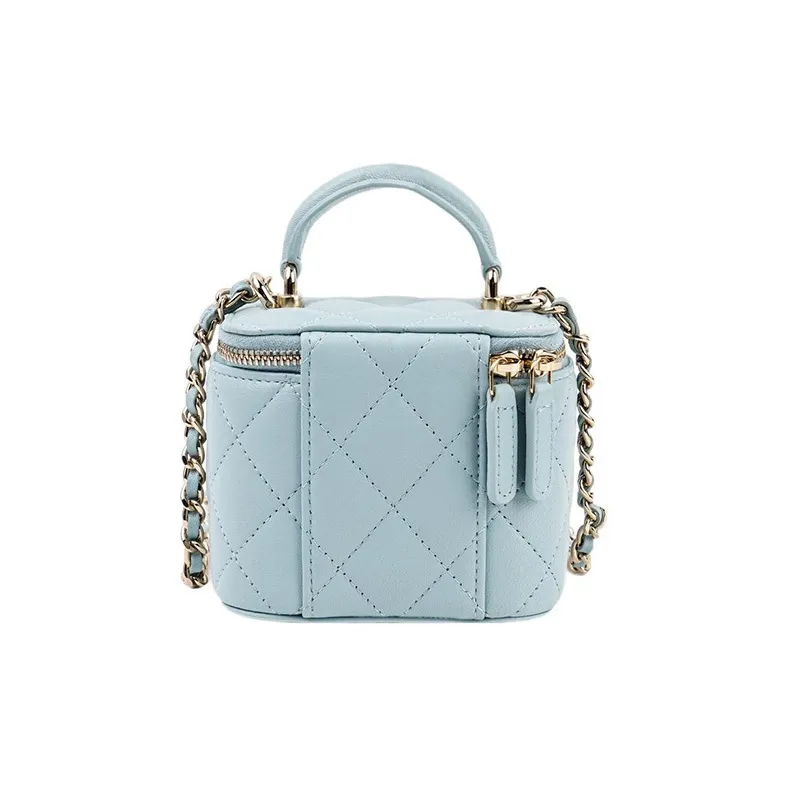 CHANEL Sheepskin Box Bag, Small Box Shoulder Bag, Crossbody Bag Mini Women's Baby Blue Light Blue-2