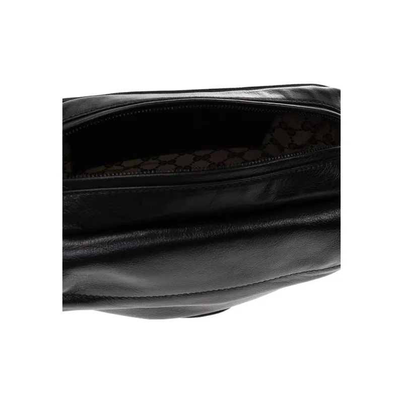 GUCCI Double G Leather Messenger Bag Shoulder Bag, Crossbody Bag Unisex Black-3