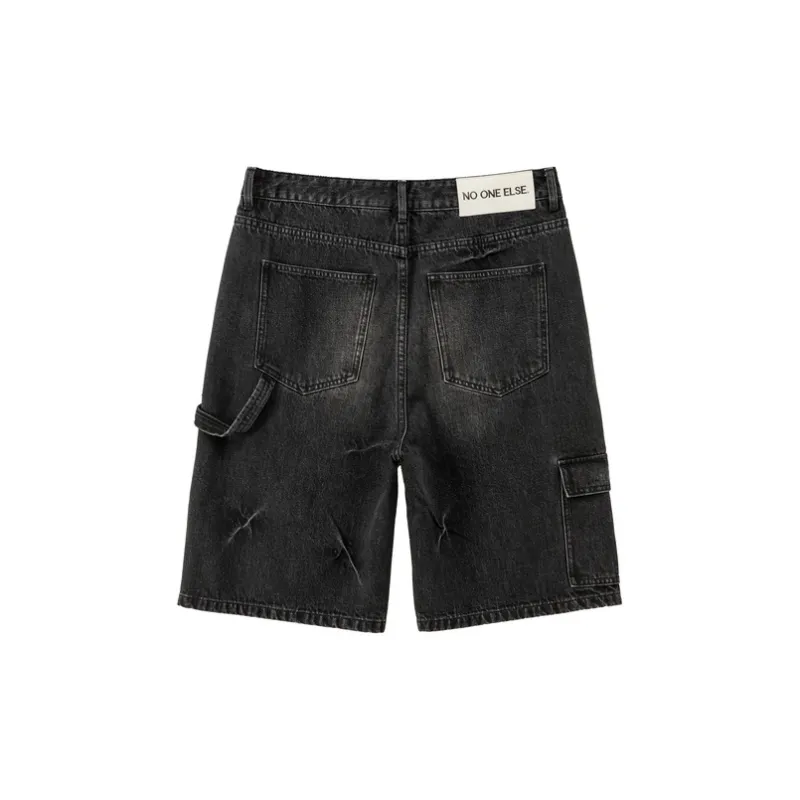NO ONE ELSE Denim Shorts Unisex Black Gray-1