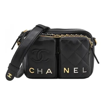 CHANEL Calfskin Camera Bag, One Shoulder Crossbody Clutch Small Size Women's Black