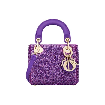 DIOR Lady Dior Rhinestone Embroidered Calfskin Shoulder Bag Crossbody Bag Handbag Mini Women's Purple