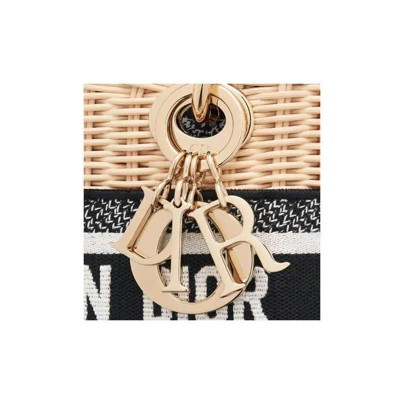 DIOR Lady D-Lite Wicker With Canvas Dior Bag Shoulder Bag Crossbody Bag Handbag Mini Women's Black/White-5