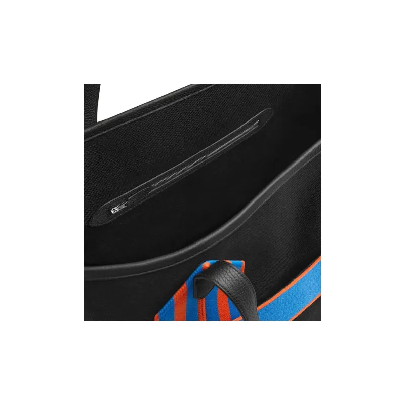 HERMES Pursangle Canvas With Clémence Calfskin Tote Bag Shopping Bag Handbag Men's Black/Blue/Orange-2