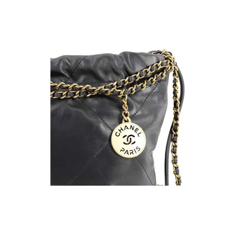 CHANEL 22Bag Bright Calfskin Bucket Bag, Shoulder Bag, Crossbody Bag Mini Women's Gray-5