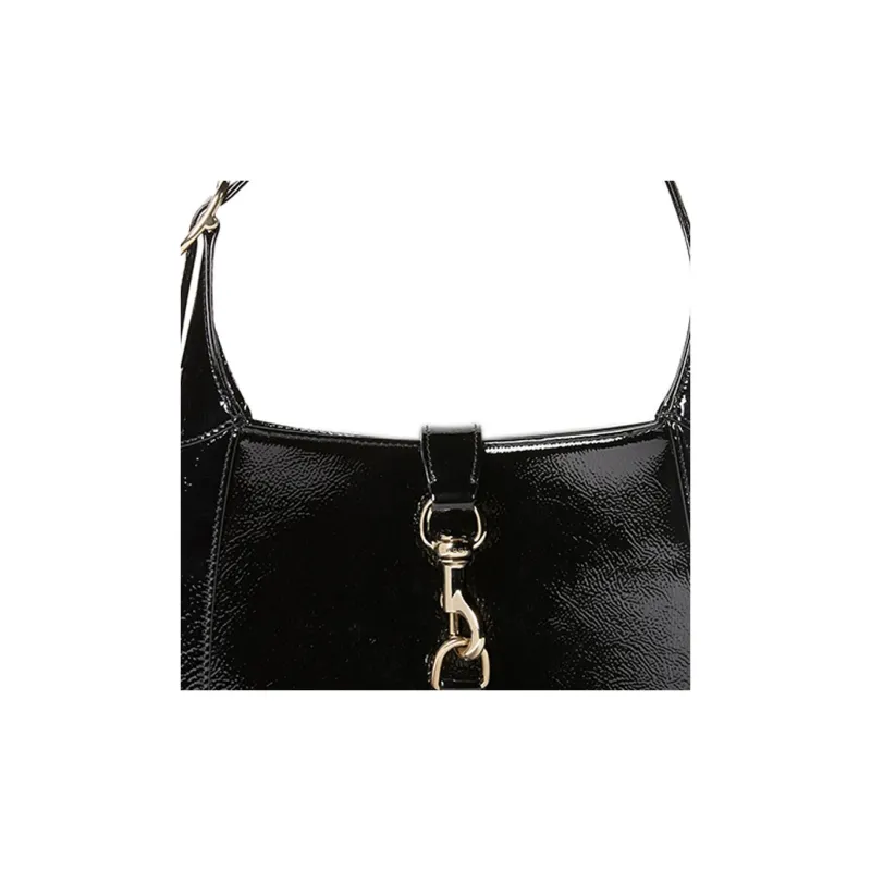 GUCCI Jackie 1961 Patent Leather Handbag, Shoulder Bag Trumpets Women's Black-8