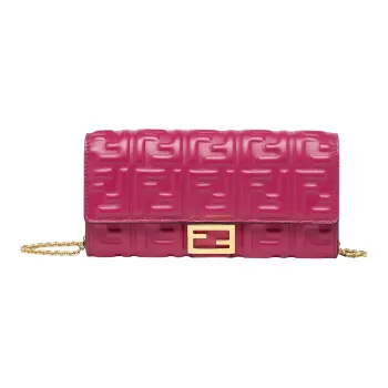 FENDI Baguette Lambskin Shoulder Bag Crossbody Bag Wallet Regular Women's Fuchsia