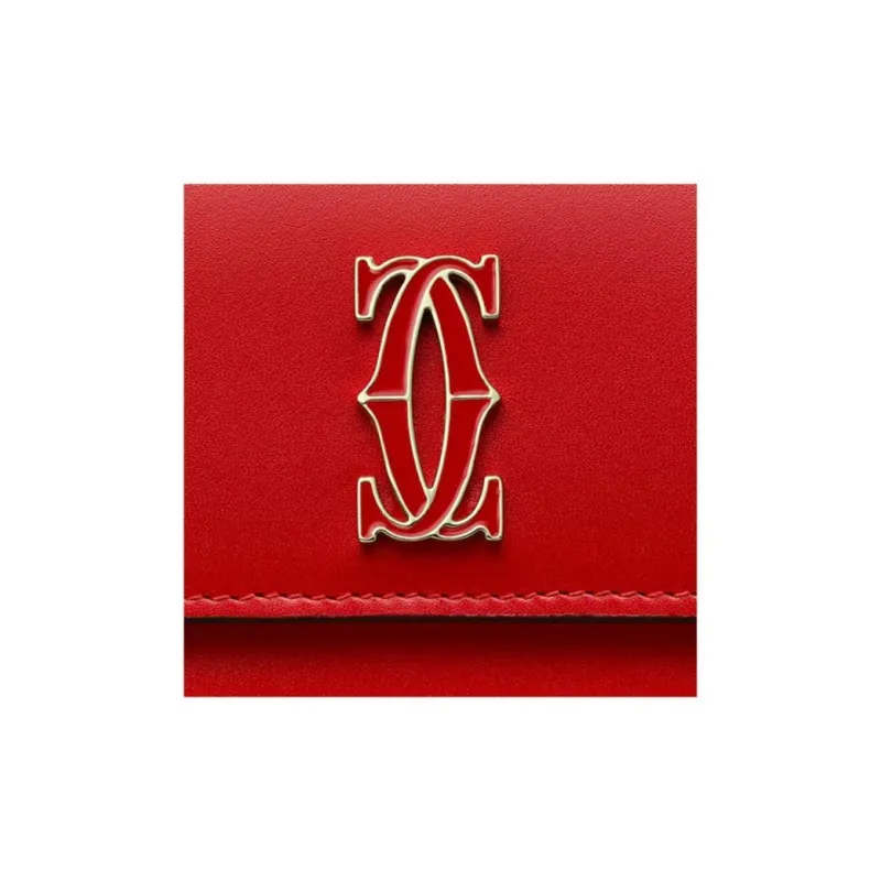 CARTIER Calfskin Wallet Women's Cherry Red-3