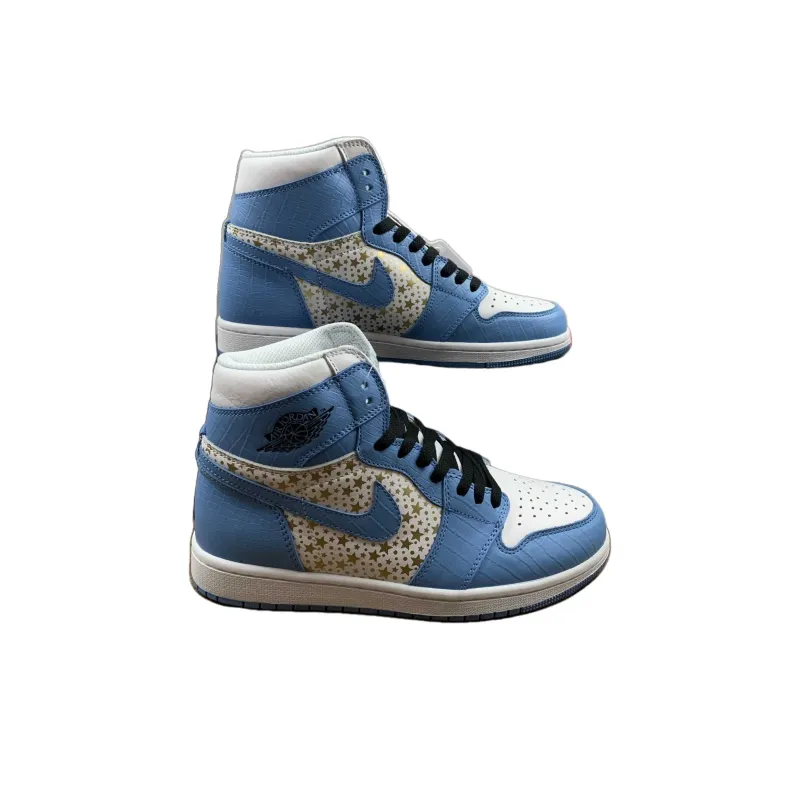 Supreme x Jordan Air Jordan 1 Cushioned Slip-Resistant High-Top Vintage Basketball Shoes Men's Blue White-3