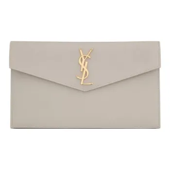 SAINT LAURENT UPTOWN Cow Leather Envelope Bag, Clutch Small Size Women's Vintage White