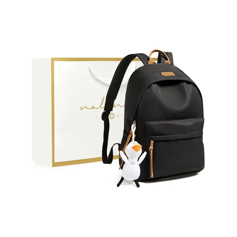 Narandu Fabric With Synthetic Leather Laptop Bag Travel Bag Backpack Backpack Large Size Women's Ecru/Midnight Black-2