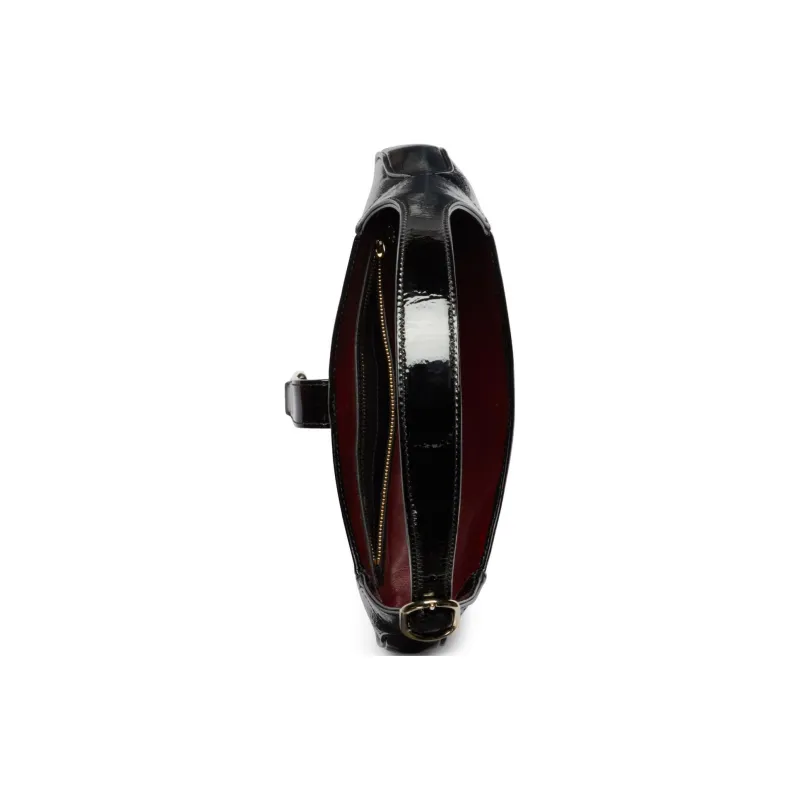GUCCI Jackie 1961 Patent Leather Handbag, Shoulder Bag Trumpets Women's Black-7