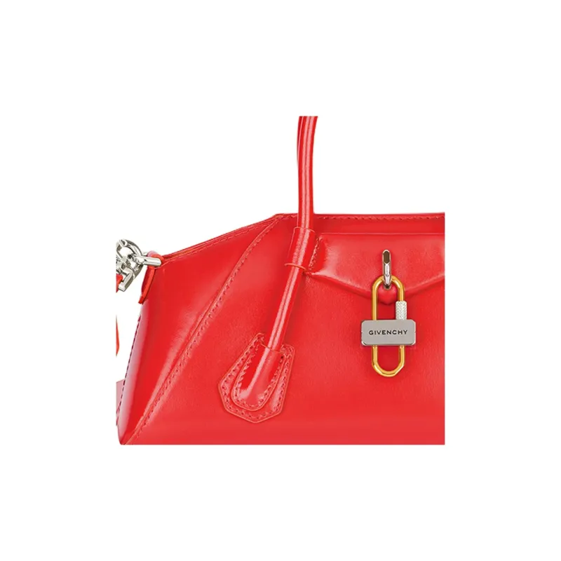 GIVENCHY Antigona Silk Blended With Lambskin Shoulder Bag Crossbody Bag Handbag Mini Women's Red-5
