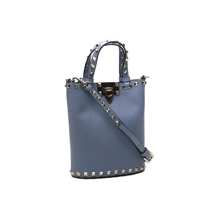 Valentino Rockstud Calfskin Bucket Bag Shoulder Bags Handbags Mini Women's Blue-2